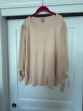 Chico’s Brand New Pale Pink Chiffon Sleeve Knit Top